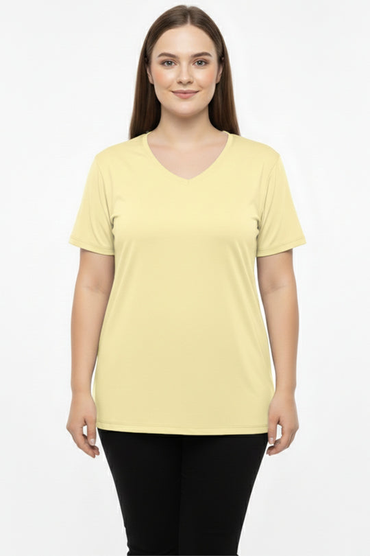 Oversized V - Hals T - Shirt — Geel (Plusmaat)