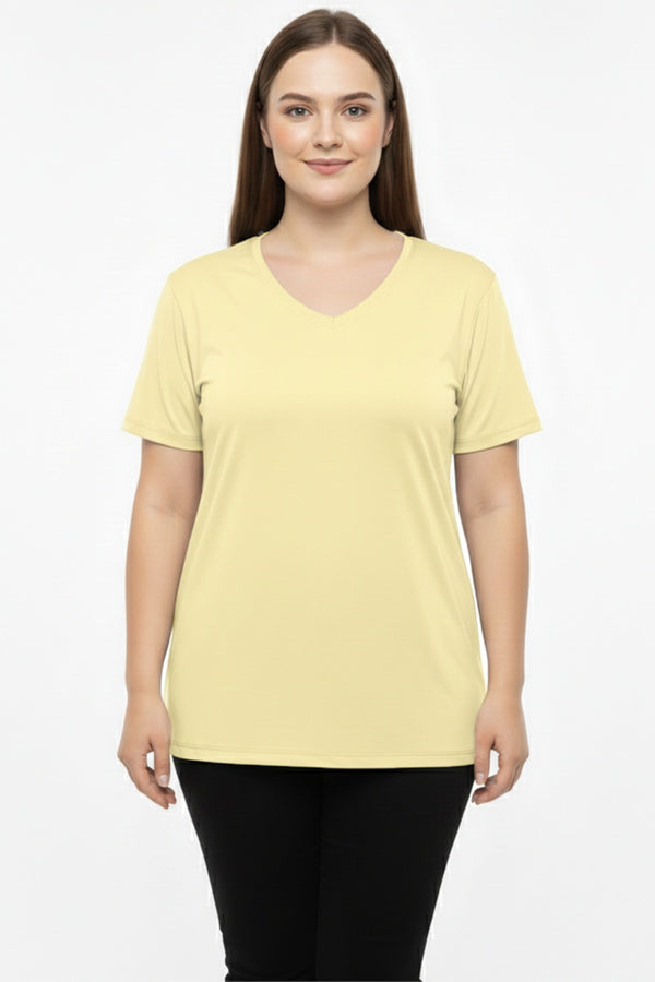Oversized V - Hals T - Shirt — Geel (Plusmaat)