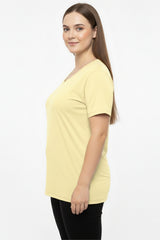 Oversize - T - Shirt Mit V - Ausschnitt – Gelb (Große Größen)