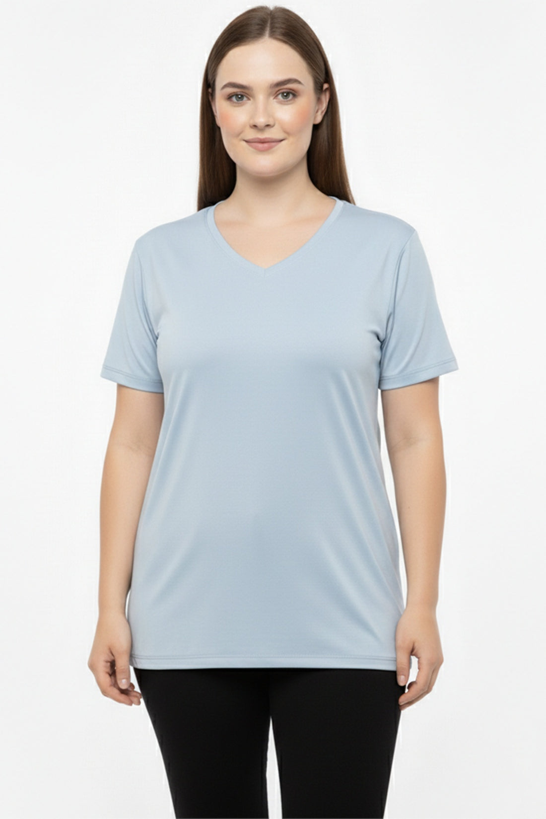 T - Shirt Oversize À Col V — Bleu (Grandes Tailles)
