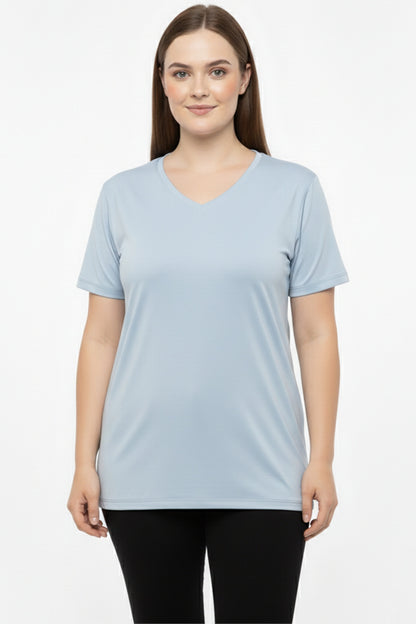 Büyük Beden Oversize V Yaka Tshırt  Mavi