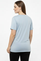 T - Shirt Oversize À Col V — Bleu (Grandes Tailles)