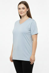 T - Shirt Oversize À Col V — Bleu (Grandes Tailles)