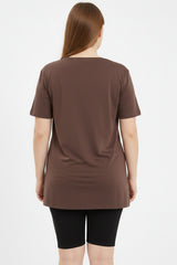 T - Shirt Oversize À Col V — Marron (Grandes Tailles)