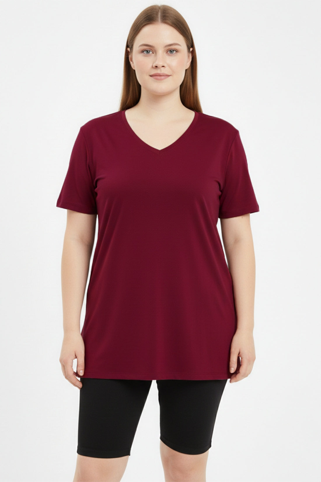 T - Shirt Oversize À Encolure V — Grandes Tailles — Bordeaux