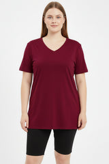 T - Shirt Oversize À Encolure V — Grandes Tailles — Bordeaux