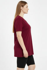 T - Shirt Oversize À Encolure V — Grandes Tailles — Bordeaux