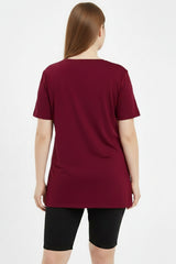 T - Shirt Oversize À Encolure V — Grandes Tailles — Bordeaux
