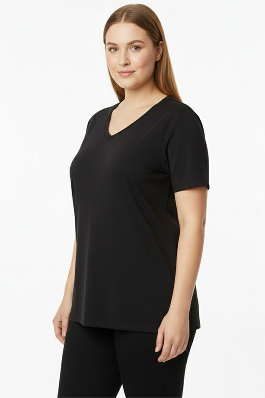 Oversized T - Shirt Met V - Hals, Grote Maten, Zwart