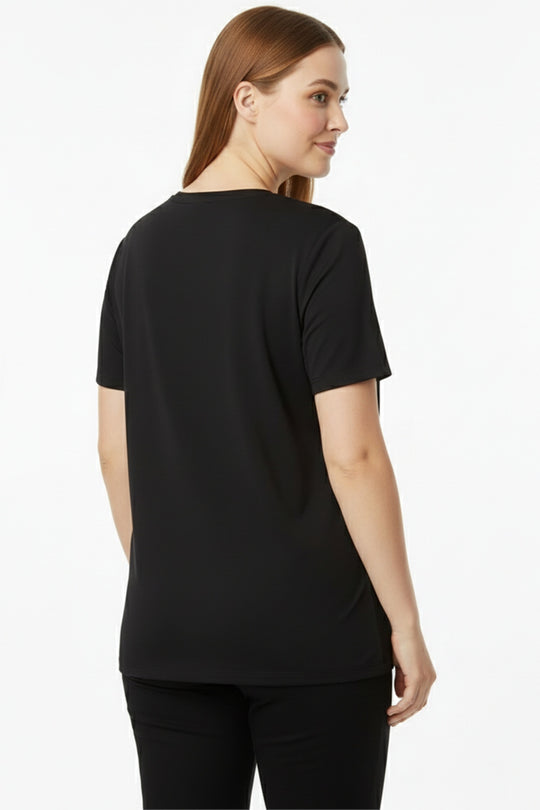 Oversized T - Shirt Met V - Hals, Grote Maten, Zwart