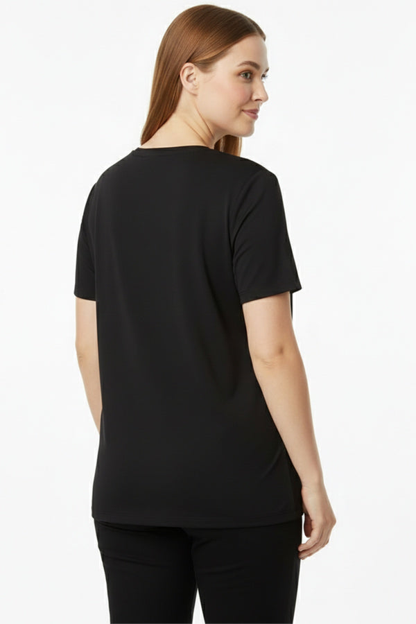 Oversize - T - Shirt Mit V - Ausschnitt, Große Größen, Schwarz