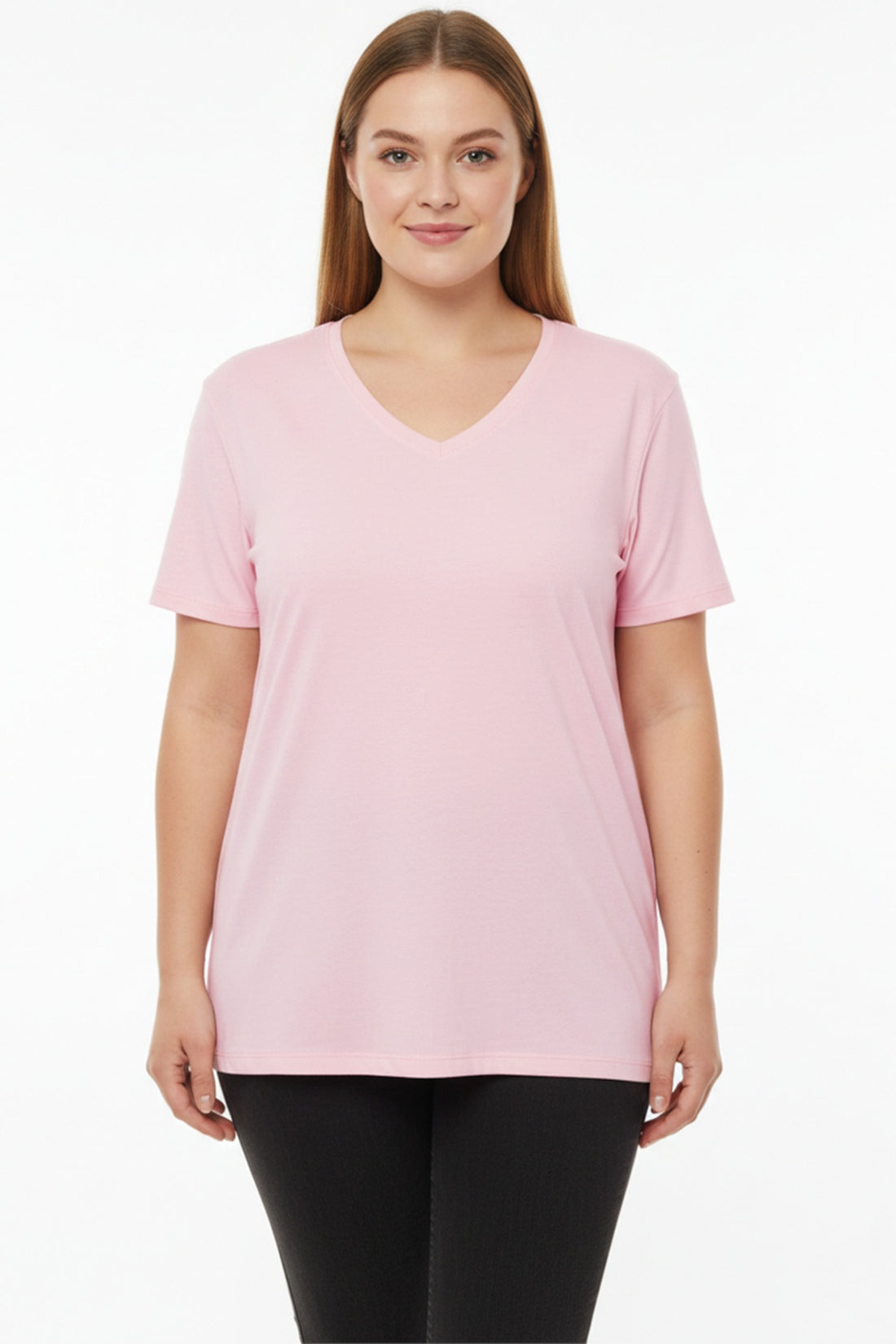 T - Shirt Oversize À Encolure V — Grandes Tailles — Rose
