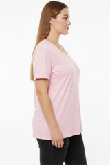 T - Shirt Oversize À Encolure V — Grandes Tailles — Rose