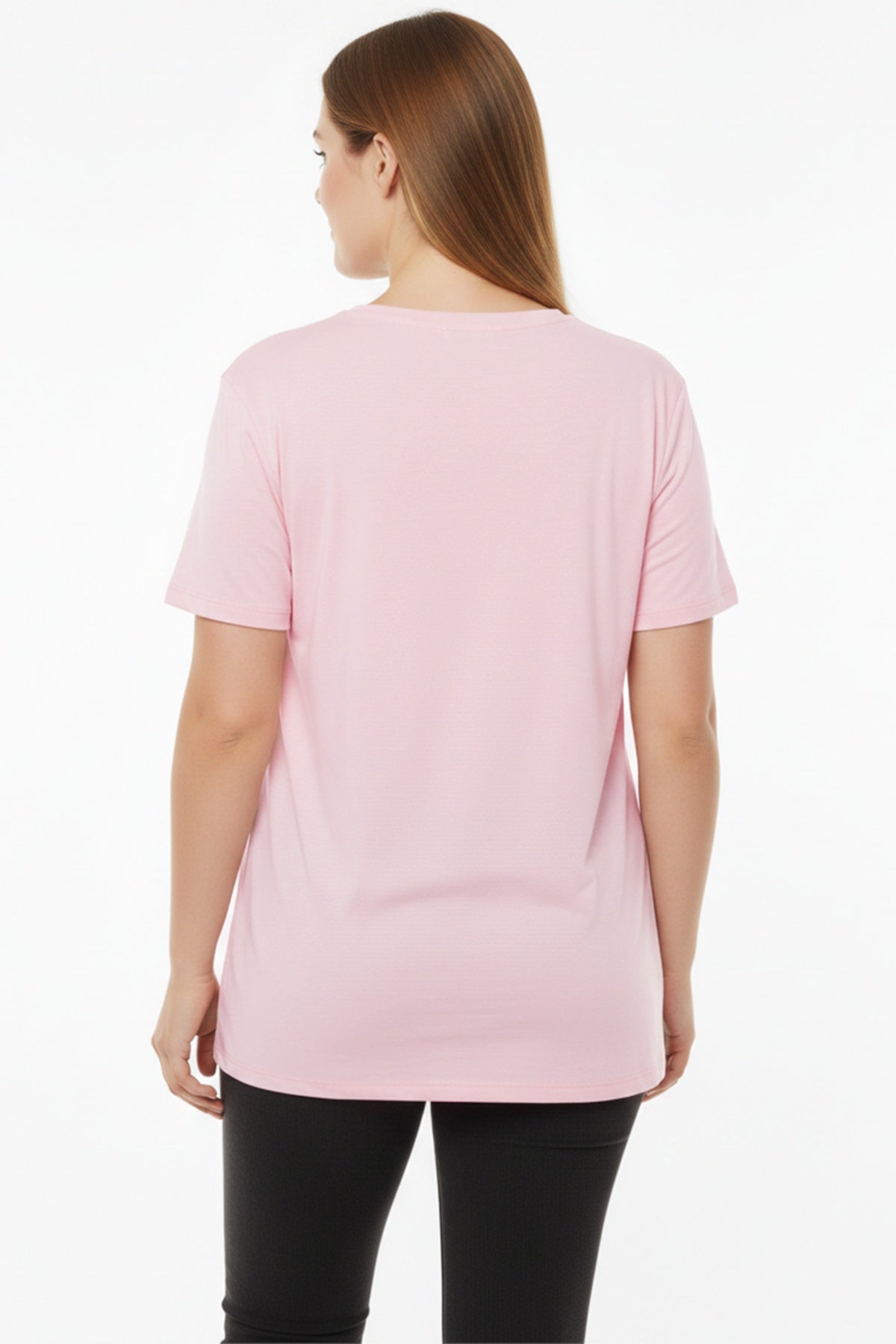 Oversized T - Shirt Met V - Hals, Grote Maten, Roze