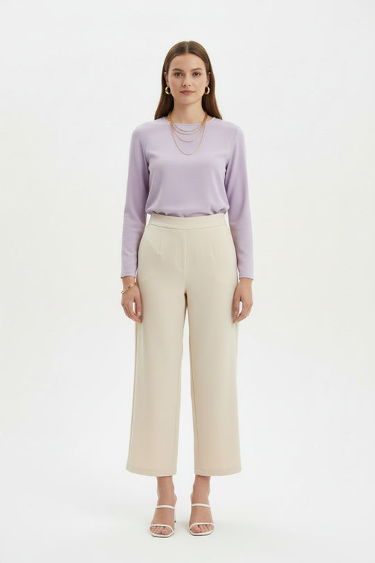 High‑Waist Wide‑Legbroek — Crème