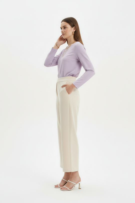 High‑Waist Wide‑Legbroek — Crème