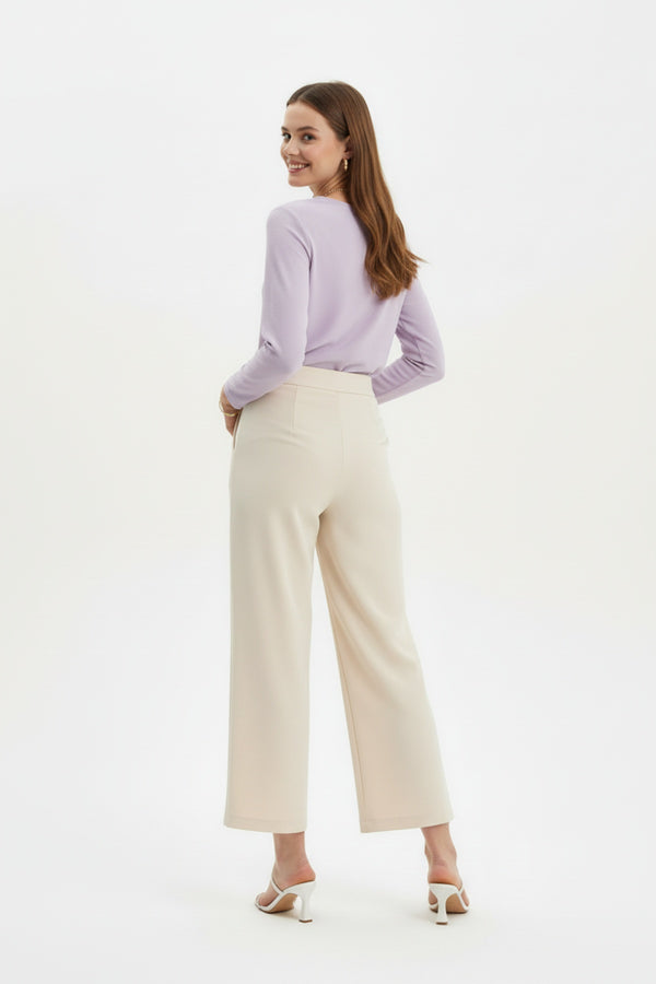 High‑Waist Wide‑Legbroek — Crème