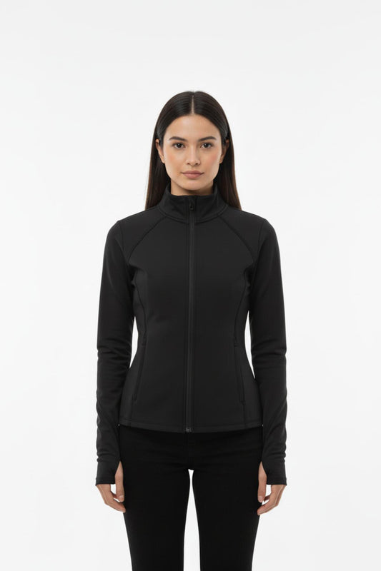 Jacke Mit Reißverschluss Und Daumenschlaufe – Schwarz