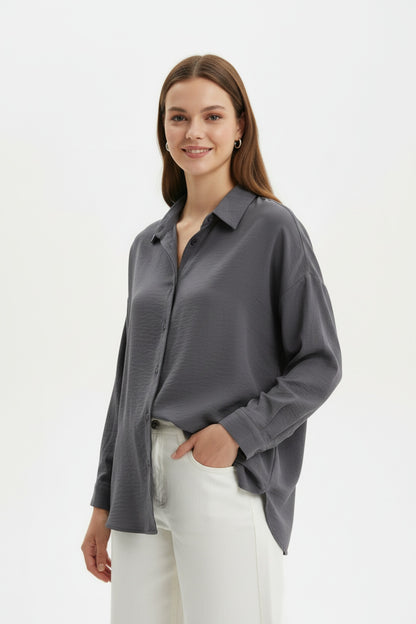 Oversize Hemd Mit Knöpfen — Anthrazit