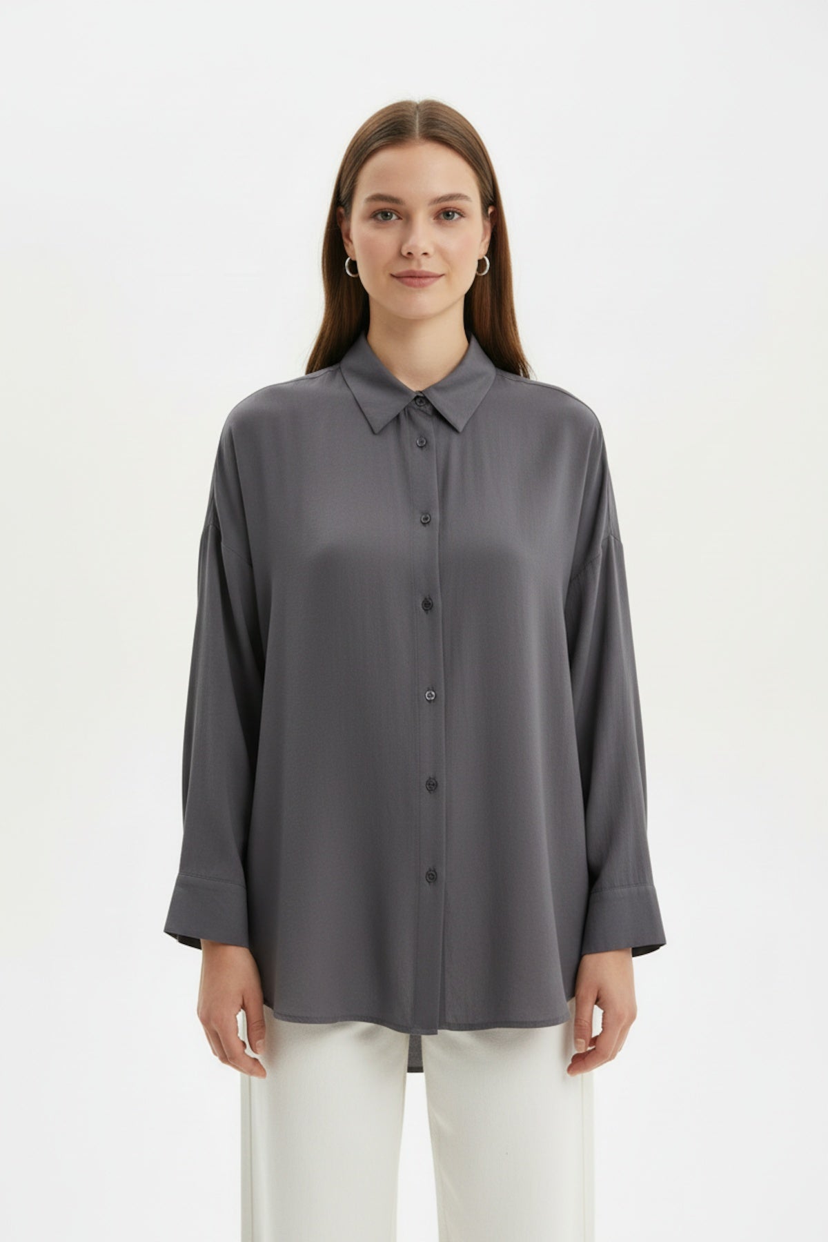 Oversize Hemd Mit Knöpfen — Anthrazit