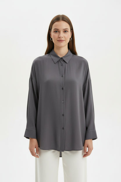 Oversize Hemd Mit Knöpfen — Anthrazit