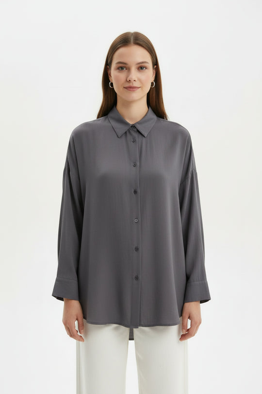 Oversized Overhemd Met Knopen — Antraciet
