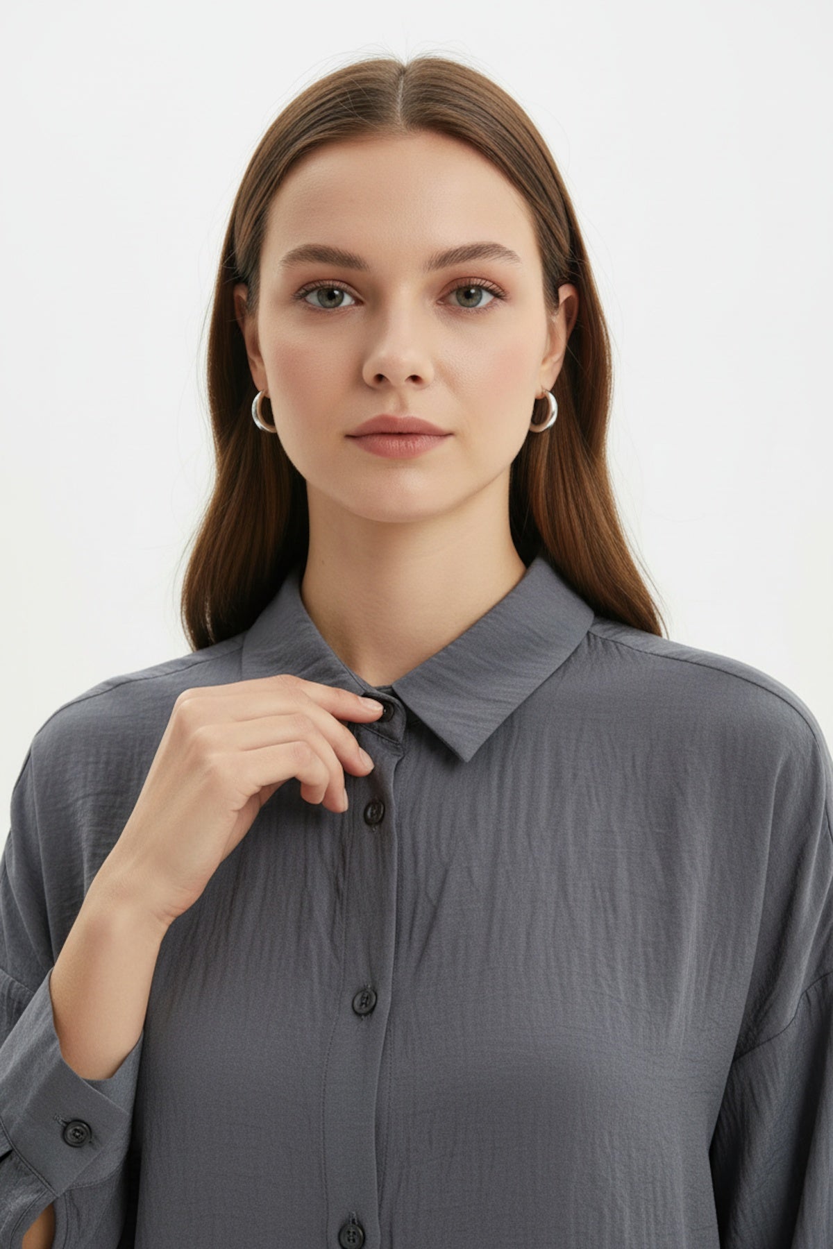 Oversize Hemd Mit Knöpfen — Anthrazit