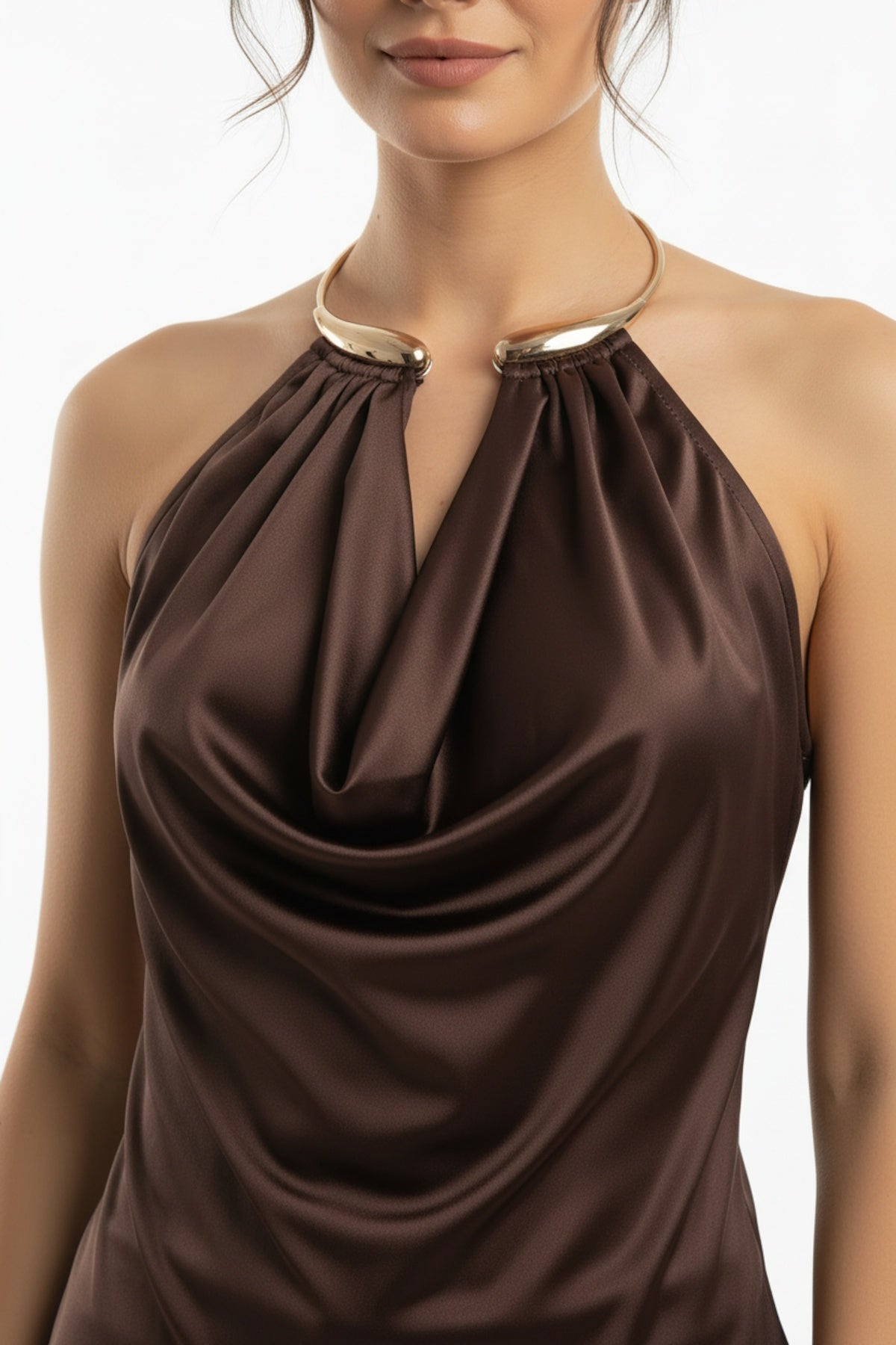 Ring Neck Damen - Halterbluse — Braun