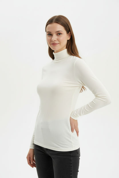 Rollkragen - Transparentbluse – Ecru