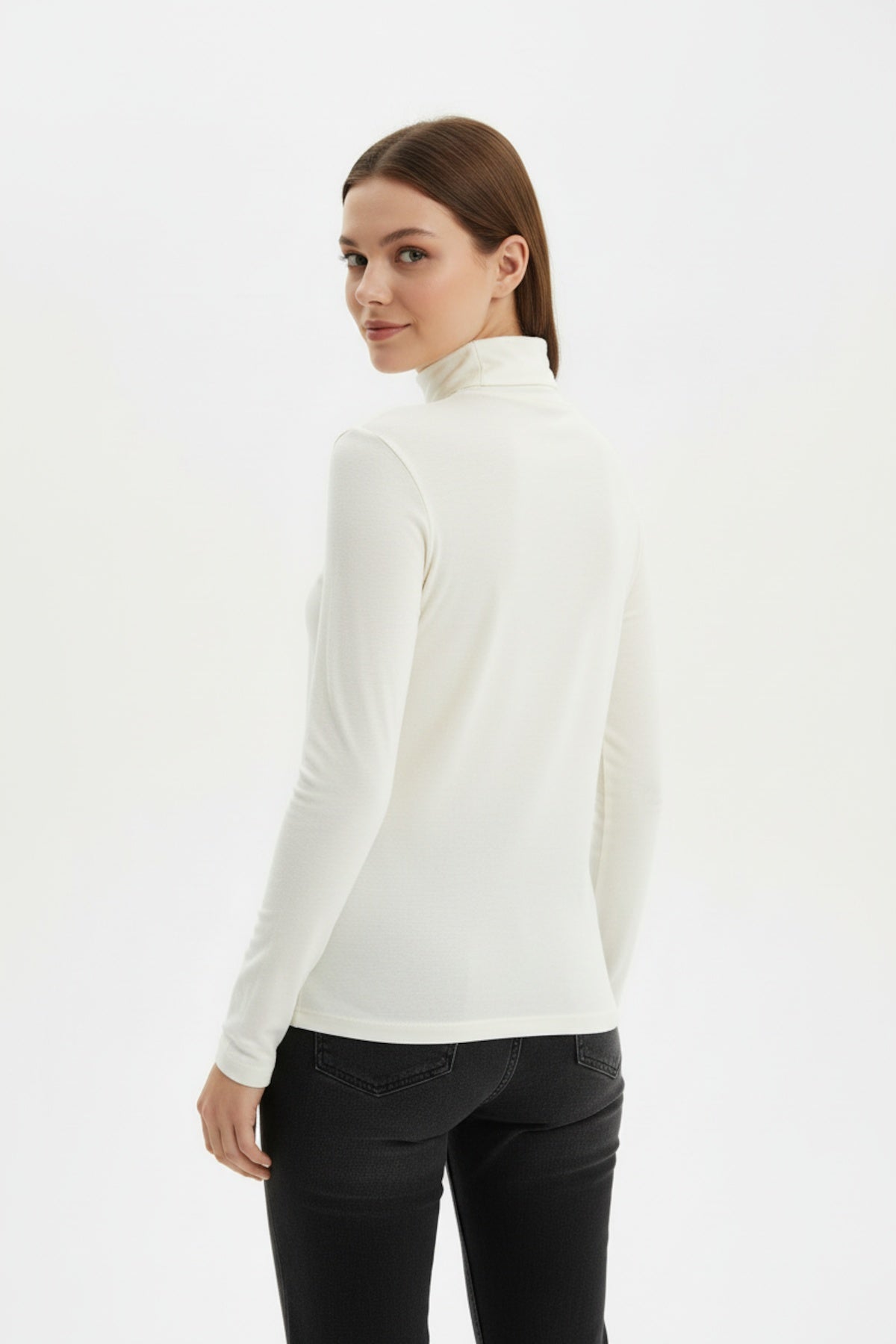 Rollkragen - Transparentbluse – Ecru