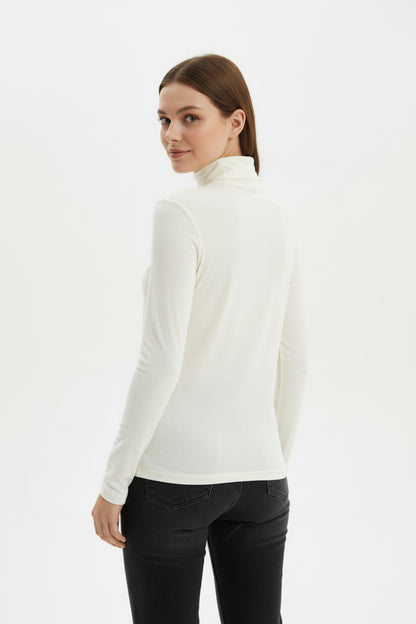 Rollkragen - Transparentbluse – Ecru