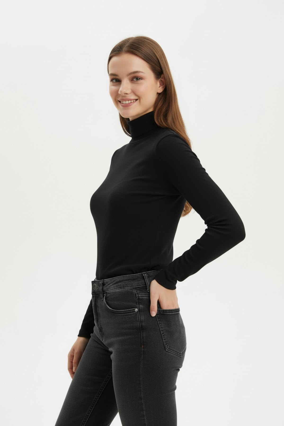 Rollkragen - Transparentbluse – Schwarz