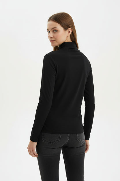 Rollkragen - Transparentbluse – Schwarz