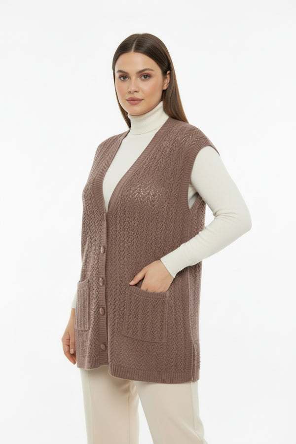 Plus - Size Patroonvest — Lichtbruin