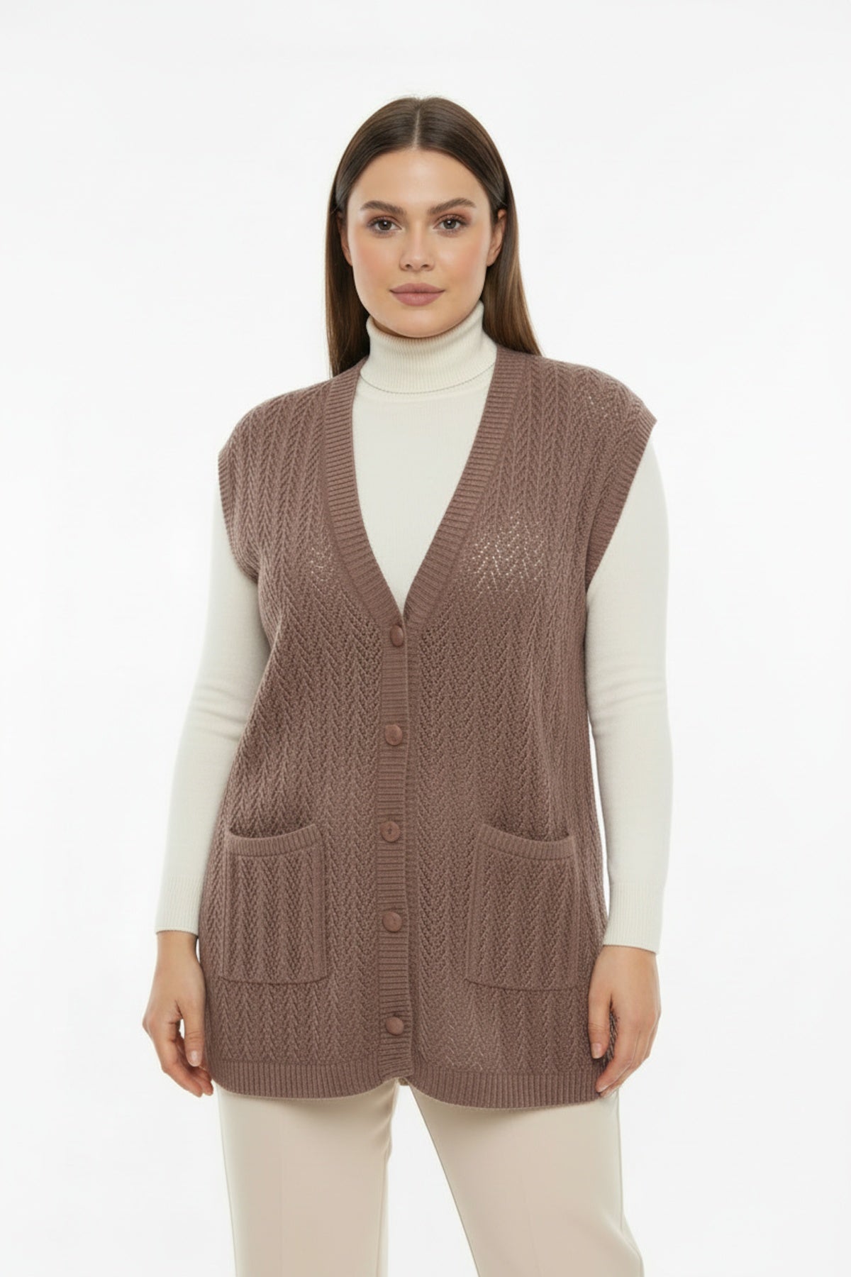 Plus - Size Patroonvest — Lichtbruin