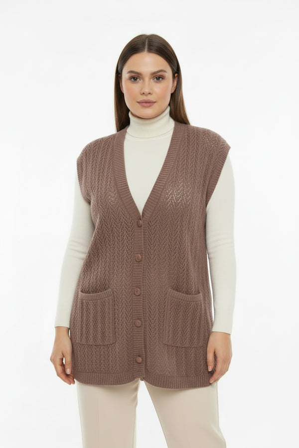 Plus - Size Patroonvest — Lichtbruin