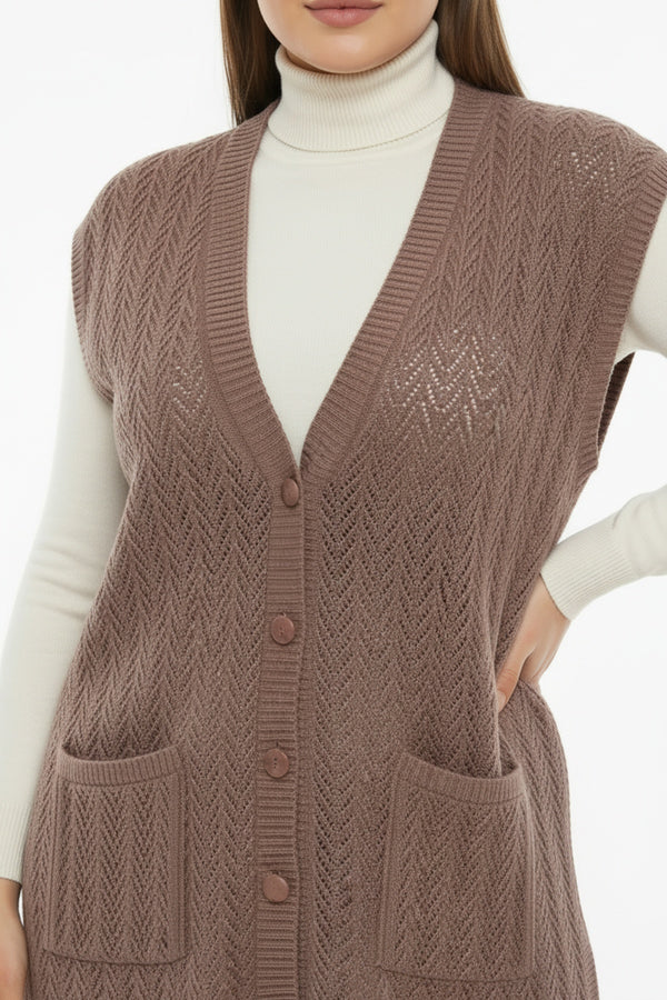 Plus - Size Patroonvest — Lichtbruin
