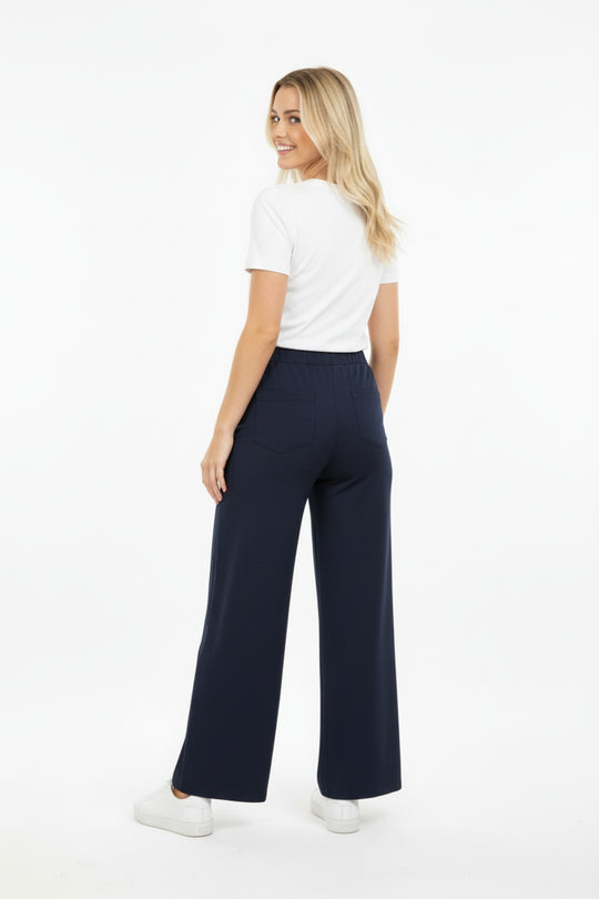 Denimbroek Met Elastische Taille En Wijde Pijp – Donker Marineblauw
