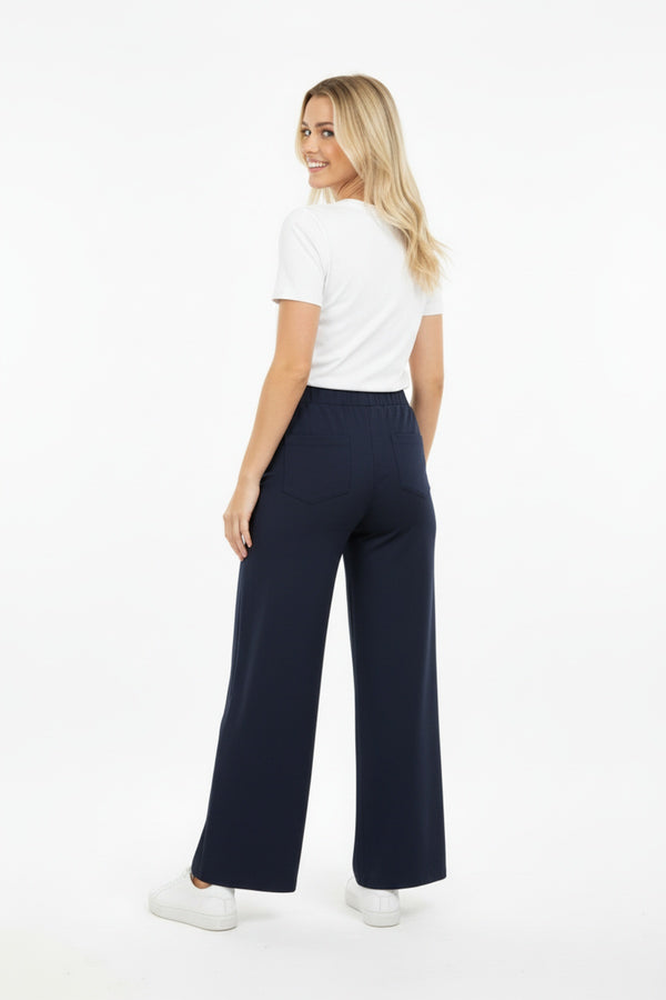 Denimbroek Met Elastische Taille En Wijde Pijp – Donker Marineblauw