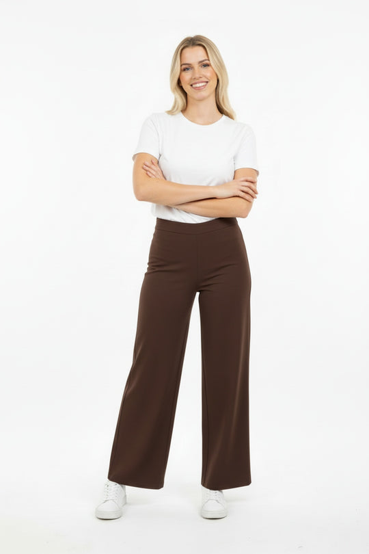 Bruine Wide - Leg Jeans Met Elastische Taille
