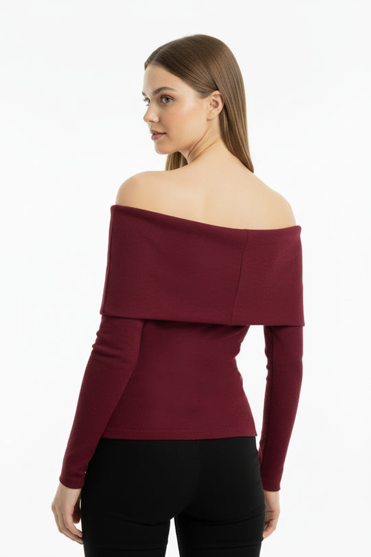 Bordeaux Sjaalkraagblouse Met Goudkleurig Detail