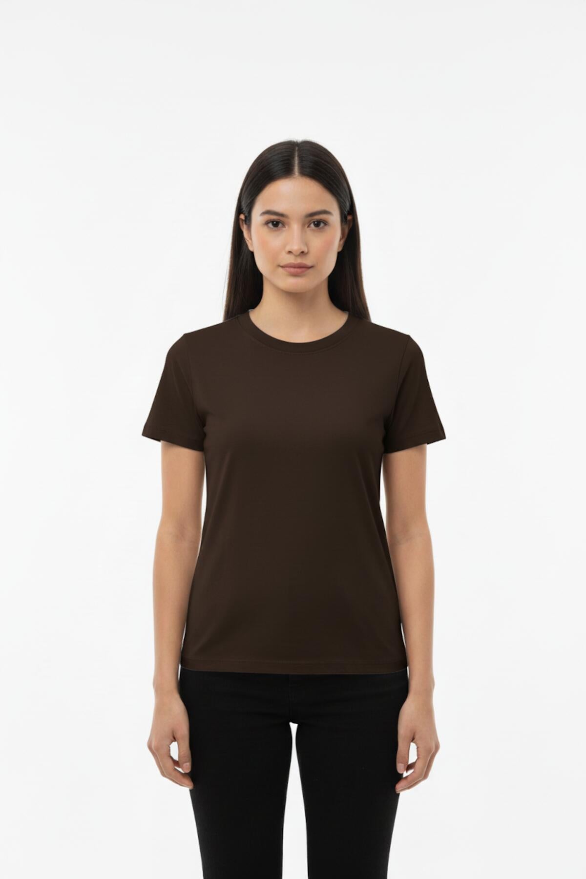 Dames Body‑T‑Shirt Met Ronde Hals — Bruin