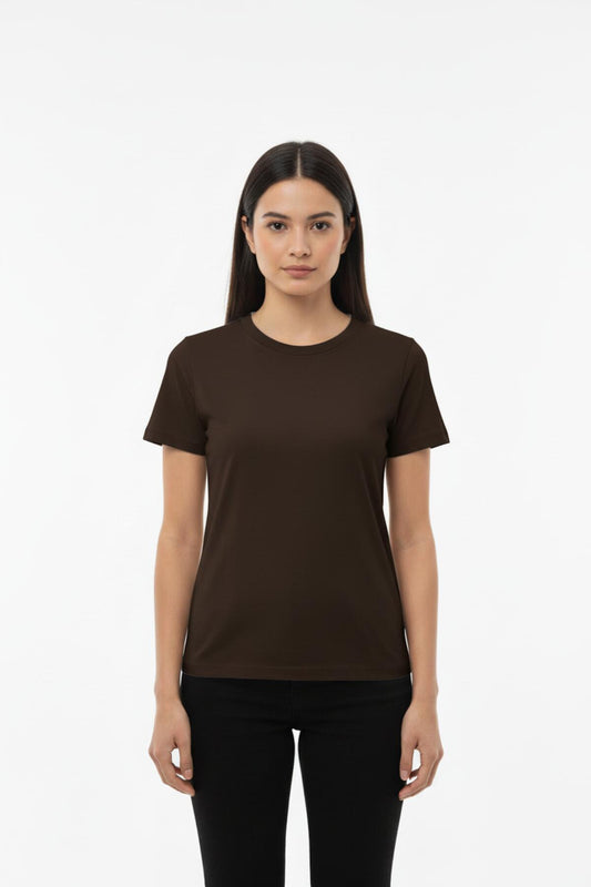 Women's Brown Crew‑Neck Body T‑Shirt