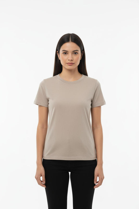 Damen Body‑T‑Shirt Mit Rundhals – Taupe