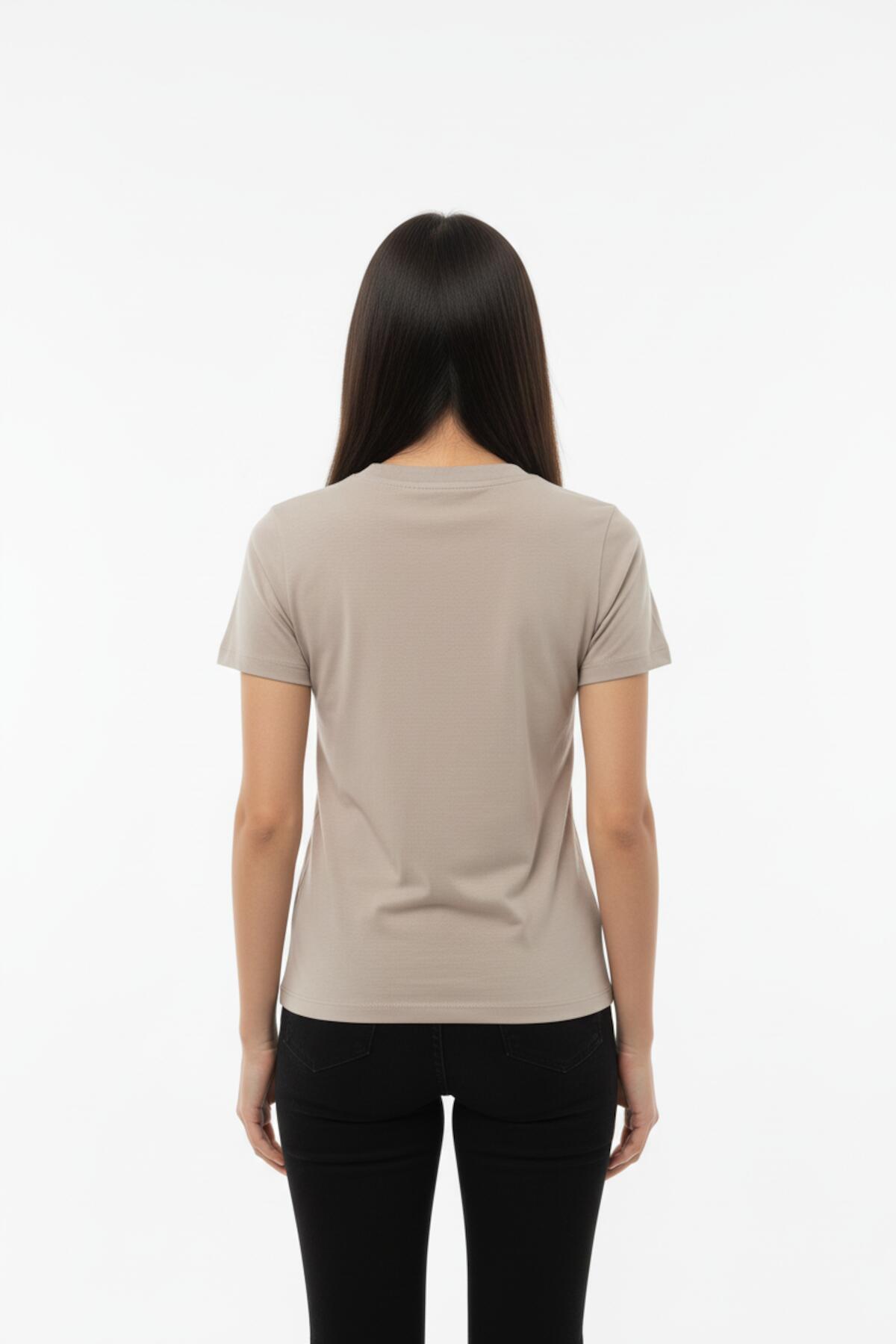 Dames Body‑T‑Shirt Met Ronde Hals — Taupe