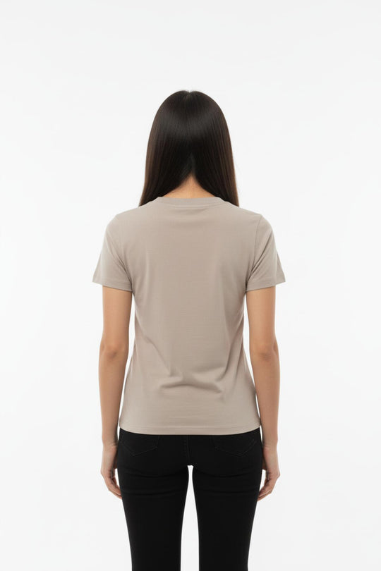 Dames Body‑T‑Shirt Met Ronde Hals — Taupe