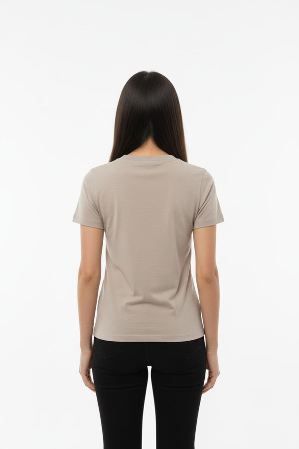 Dames Body‑T‑Shirt Met Ronde Hals — Taupe