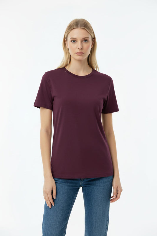 Kadın Bisiklet Yaka Tshirt  Mürdüm