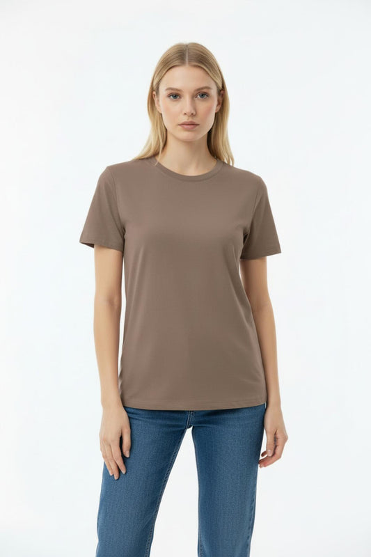 Women's Light Brown Crew‑Neck T‑Shirt