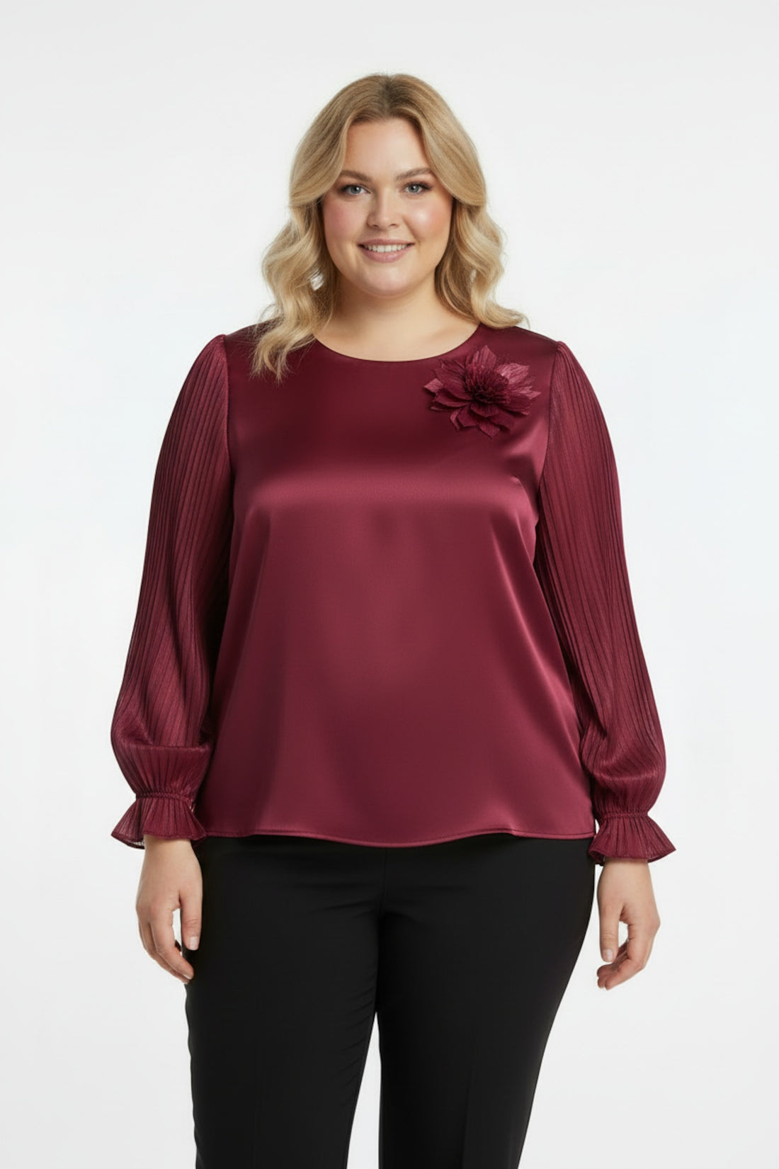 Blouse Col À Fleurs Grande Taille — Bordeaux